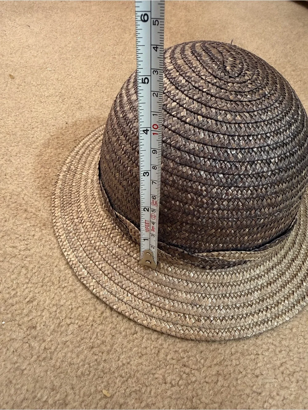 Vintage Italian Brandeis natural straw Grey tan Art deco short brim sun hat - Picture 10 of 17
